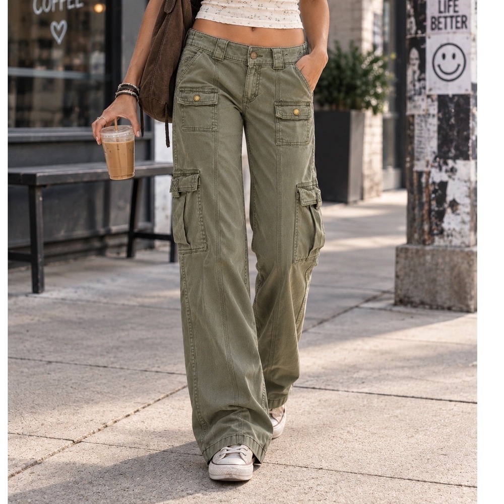 Hollister Low-Rise Baggy Cargo Pants Womens 0R Olive Green
